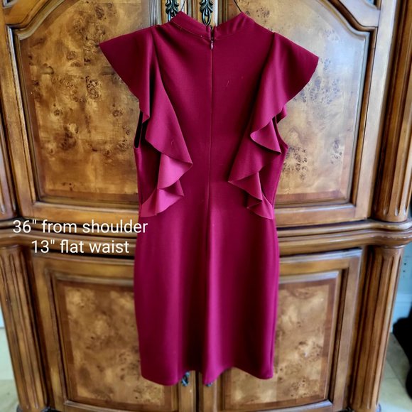 Burgundy Keyhole Dress with Flutter Sleeves - Picture 3 of 3